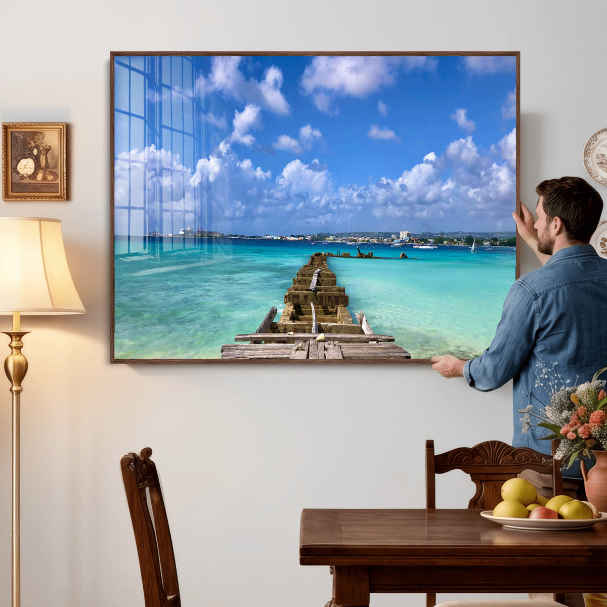 Caribbean Ocean Pier Seascape Wall Art Canvas Print,