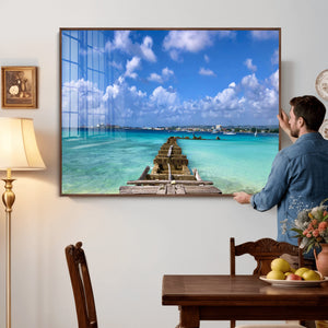 Caribbean Ocean Pier Seascape Wall Art Canvas Print,