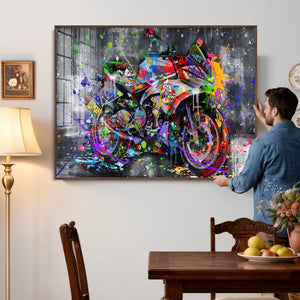 Graffiti Motorcycle Wall Art Canvas Print, Urban Street Art