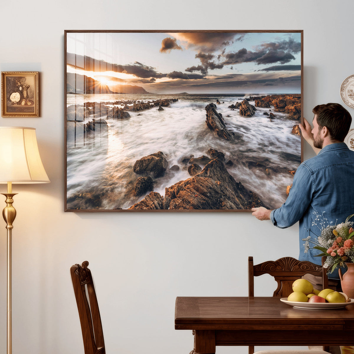 Rocky Coast Ocean Sunset Wall Art Canvas Print, Dramatic