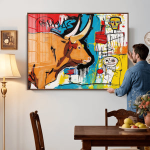 Basquiat Style Bull Graffiti Wall Art Canvas Print, Street