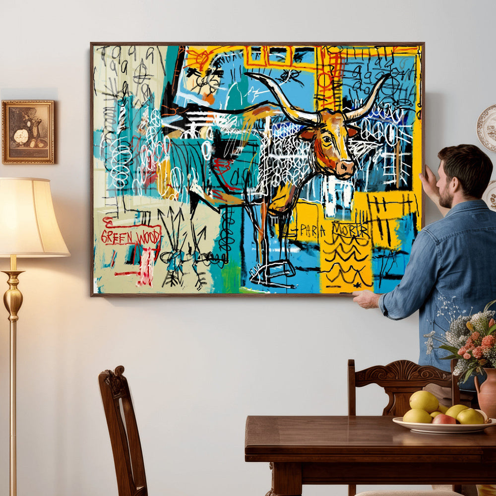 Basquiat Style Bird Bull Graffiti Wall Art Canvas Print,