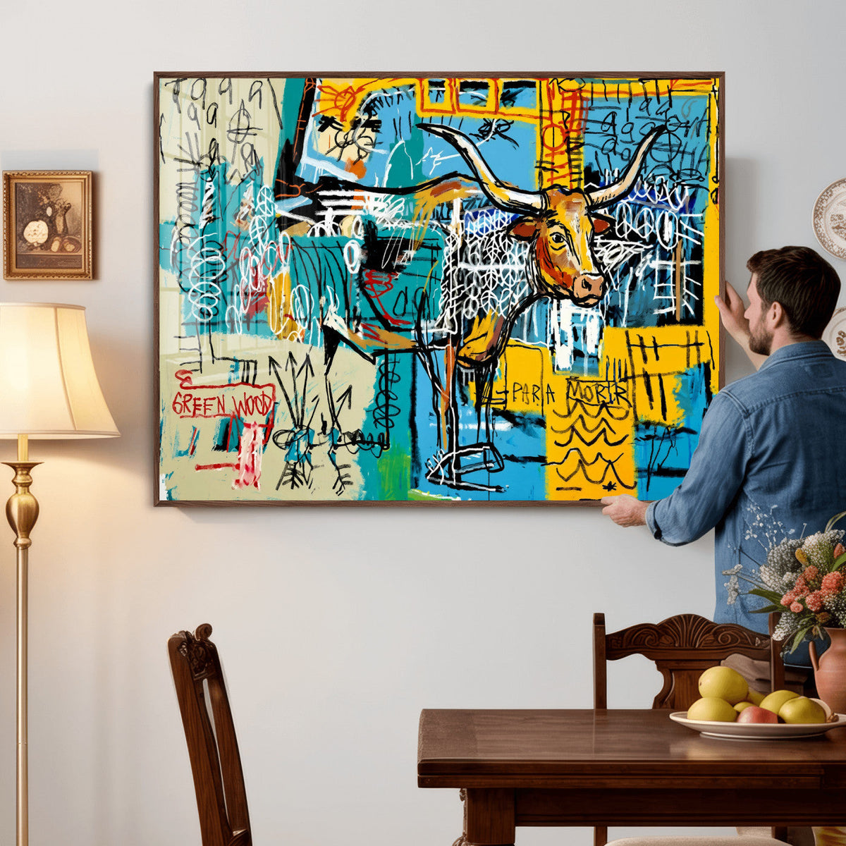 Basquiat Style Bird Bull Graffiti Wall Art Canvas Print,