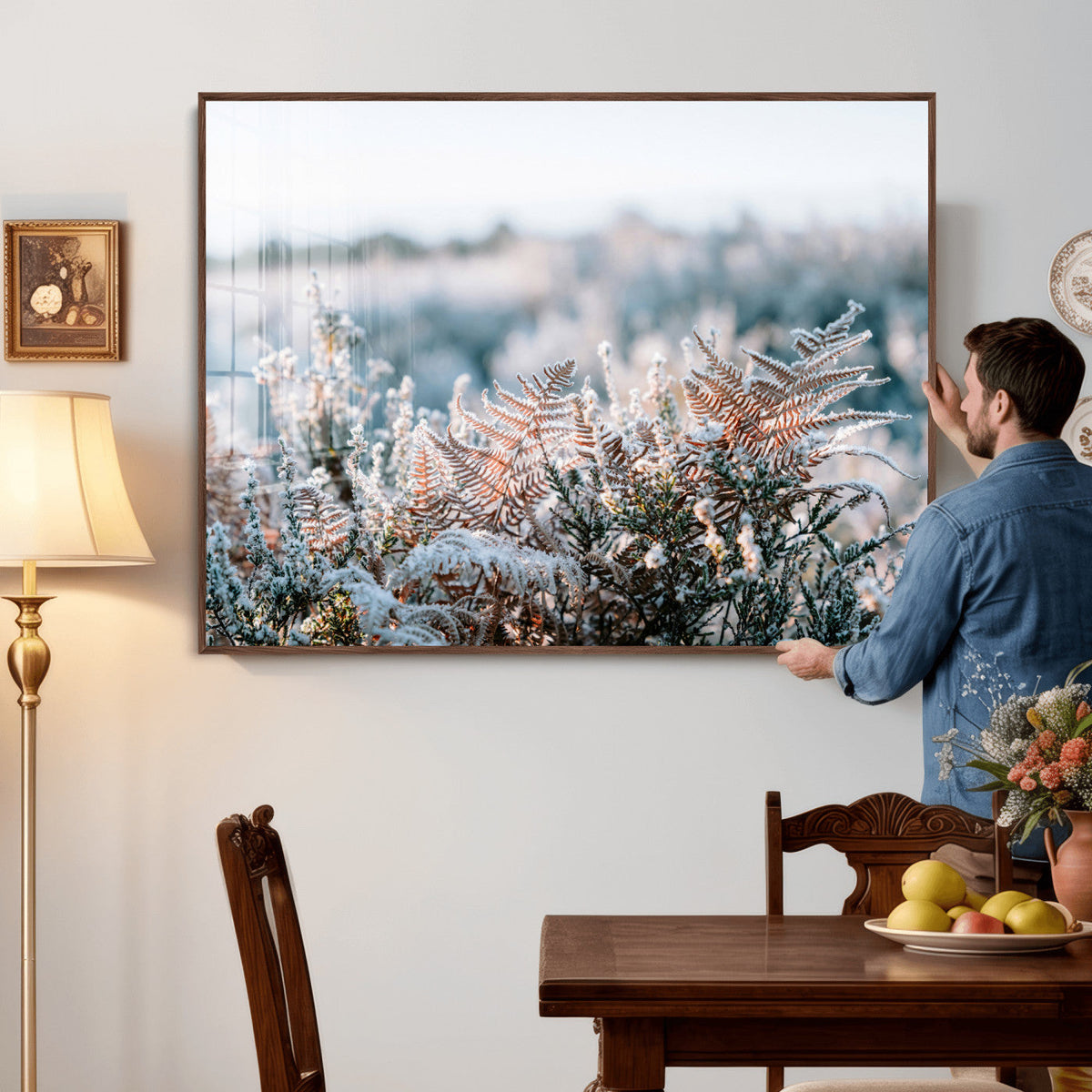 Frosted Fern Wall Art Canvas Print, Soft Winter Botanical