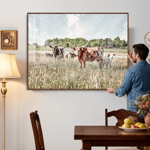Texas Longhorn Cattle Wall Art Canvas Print, Rustic Ranch