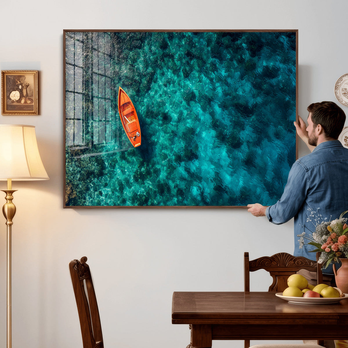Turquoise Ocean Boat Wall Art Canvas Print