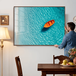 Minimalist Boat Wall Art Canvas Print, Aerial Sea Landscape