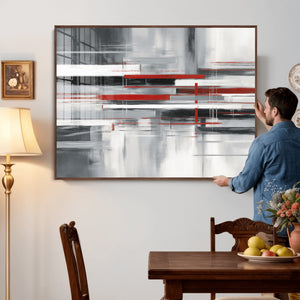 Gray Red Abstract Wall Art Canvas Print, Modern Abstract