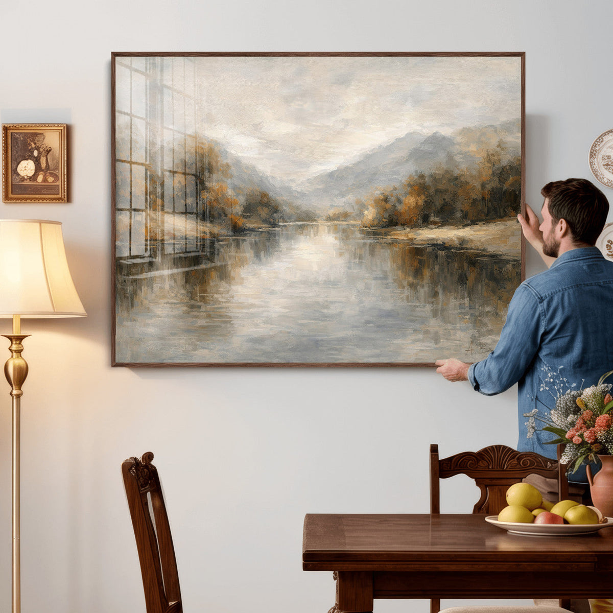 Neutral Abstract River Landscape Wall Art Canvas Print