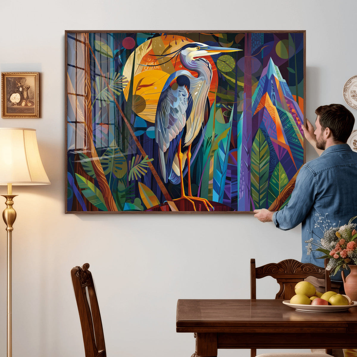 Colorful Heron Wall Art Canvas Print Tropical Bird Abstract