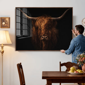 Highland Cow Wall Art Canvas Print – Moody Dark Rustic