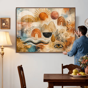 Geometric Boho Abstract Wall Art Canvas Print, Orange Blue