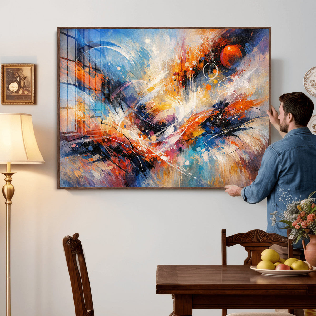 Lyrical Abstraction Wall Art Canvas Print, Orange Blue