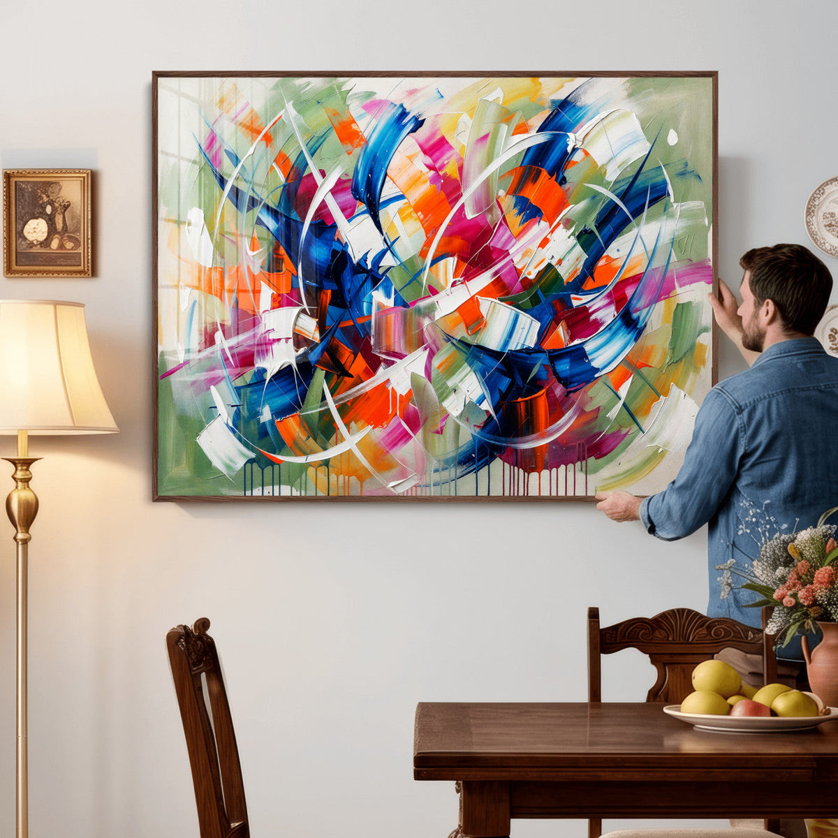 Geometric Abstract Wall Art Canvas Print, Orange Blue