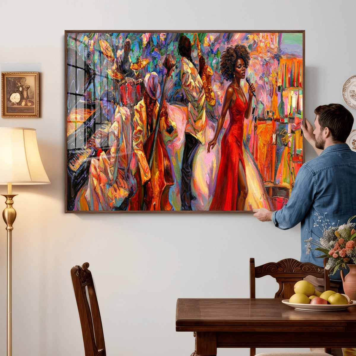 African American Jazz Singer Canvas Art — Red Dress Black