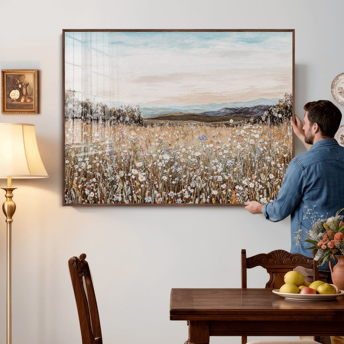 Neutral Wildflower Field Canvas Wall Art — Beige Earth Tone