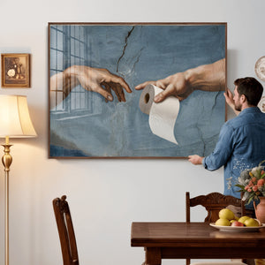 Funny Bathroom Canvas Wall Art, Michelangelo Creation of