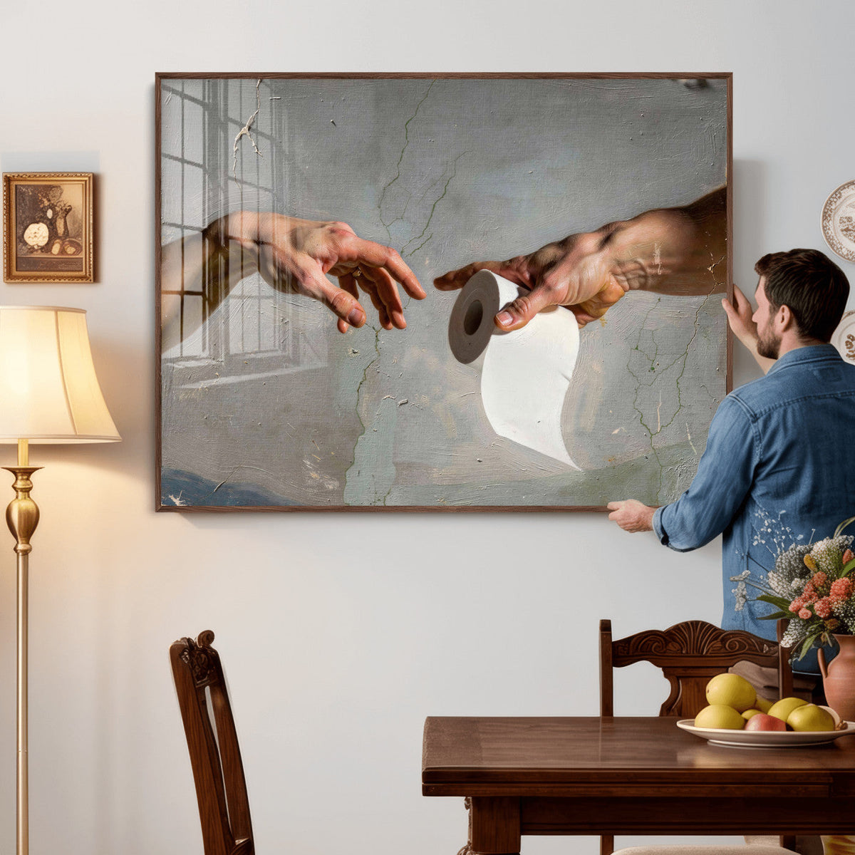 Funny Bathroom Wall Art Canvas, Creation of Toilet Paper