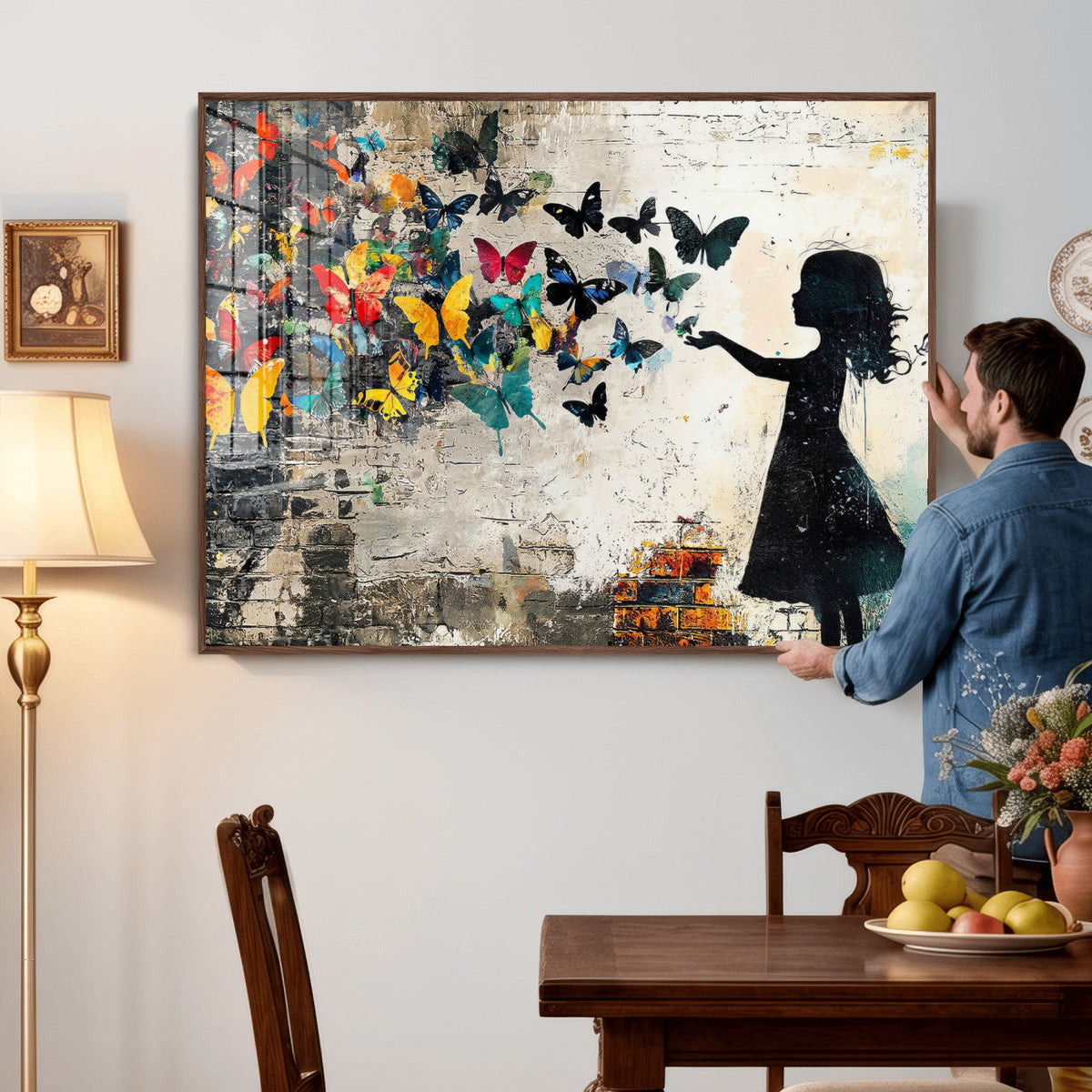 Banksy Butterfly Girl Wall Art Canvas Print, Framed Street