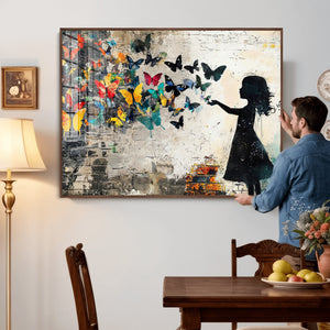 Banksy Butterfly Girl Wall Art Canvas Print, Framed Street