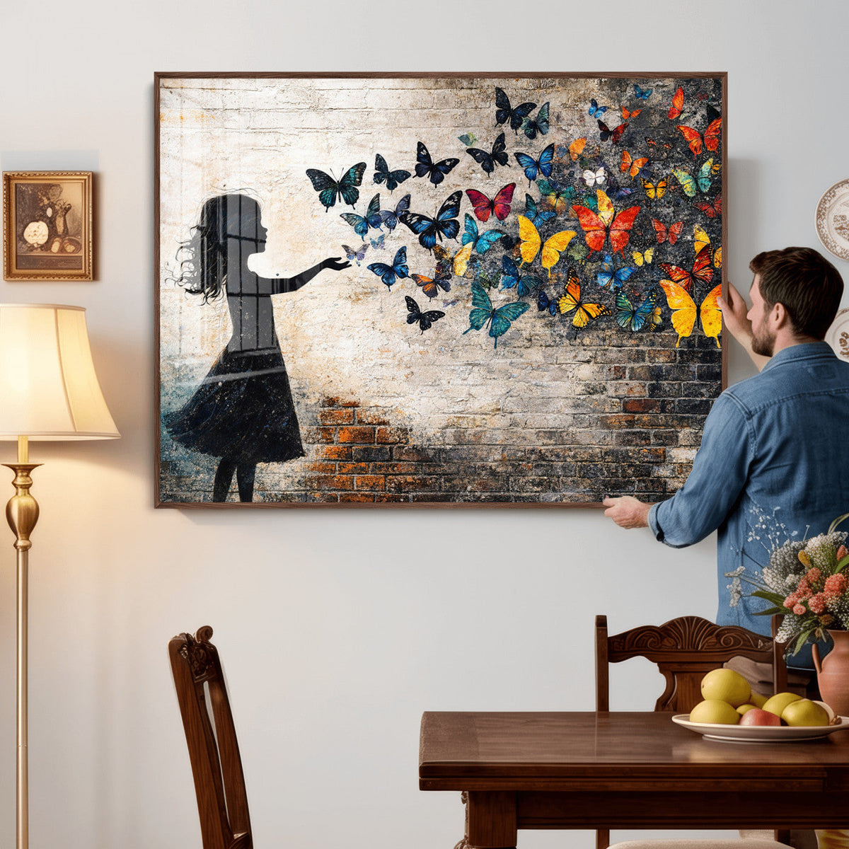 Banksy Butterfly Girl Wall Art Canvas Print, Framed Street