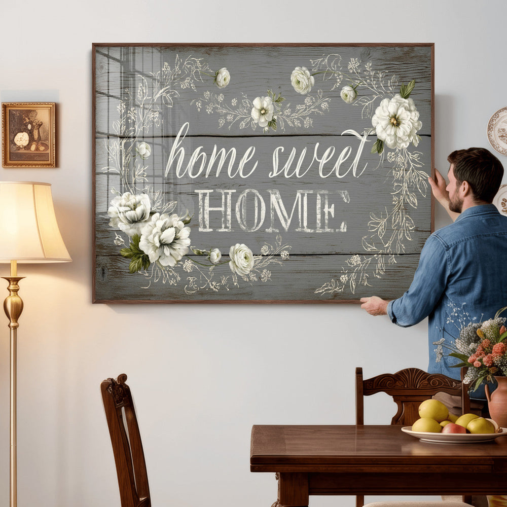 Home Sweet Home Wall Art Canvas Print, Floral Farmhouse
