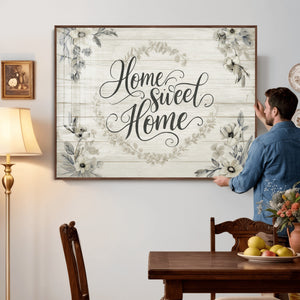 Home Sweet Home Wall Art Canvas Print, Floral Farmhouse