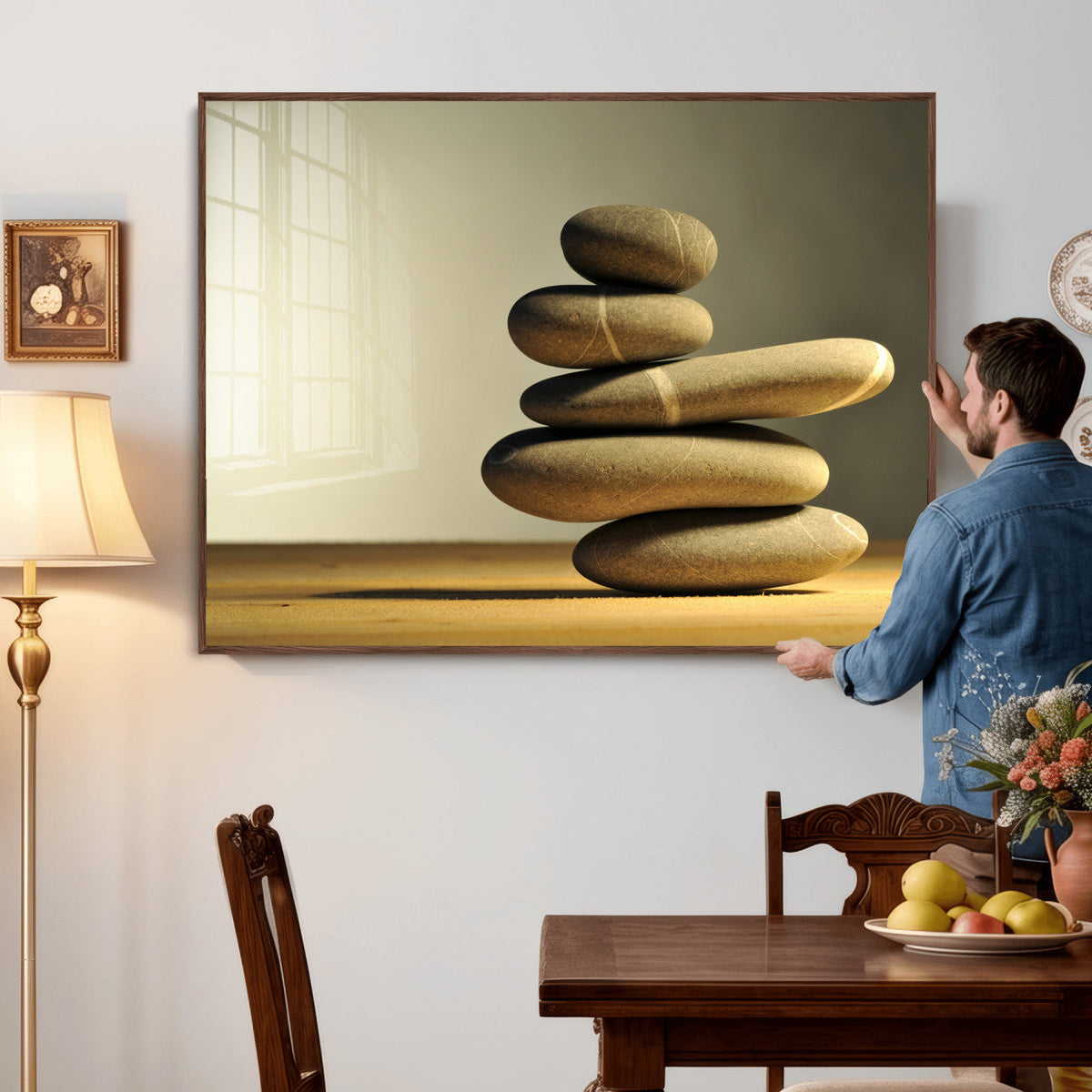 Zen Stone Wall Art Canvas Print, Balanced Rock Stack Framed