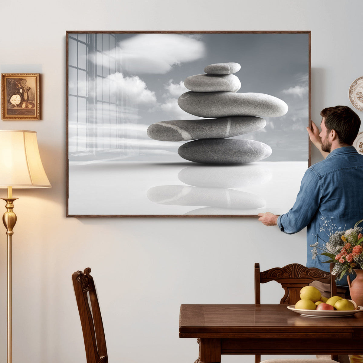 Zen Stone Wall Art Canvas Print, Balanced Rock Stack Framed