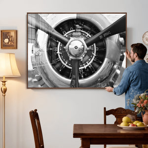 Vintage Propeller Plane Wall Art Canvas Print, Black and