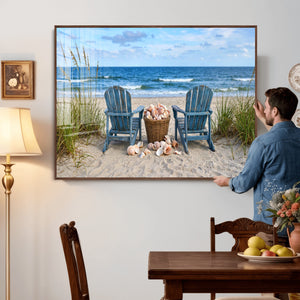 Large Beach Canvas Wall Art Coastal Adirondack Chairs Ocean