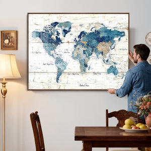 Watercolor World Map Canvas Wall Art Print – Abstract