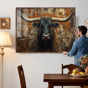 Longhorn Texas Cow Bull Wall Art | Rustic Farmhouse Canvas
