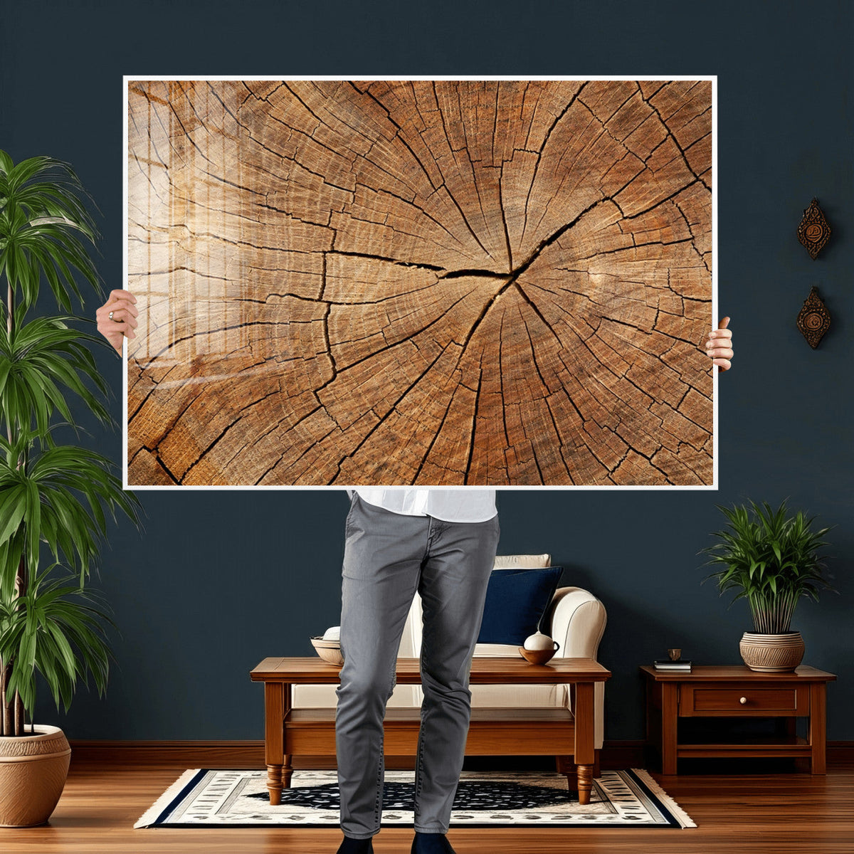 Tree Ring Canvas Art, Rustic Wood Grain Wall Art, Tree Slice