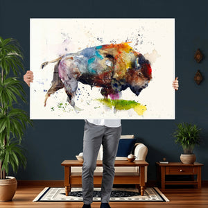 Abstract Buffalo Wall Art, Western Watercolor Bison Canvas