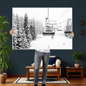 Ski Wall Art - Ski Lift Wall Art Canvas Print Snow Covered