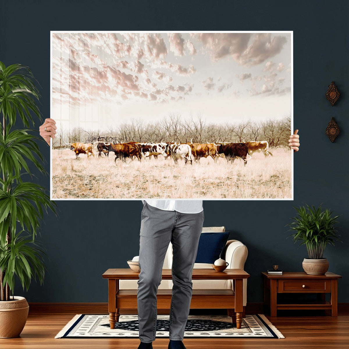Longhorn Cattle Wall Art Canvas Print – Framed Texas Ranch