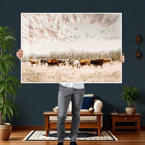 Longhorn Cattle Wall Art Canvas Print – Framed Texas Ranch