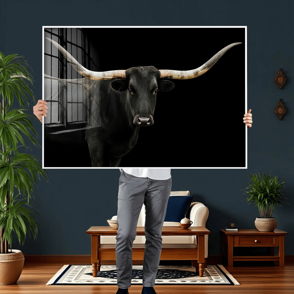 Longhorn Cattle Wall Art Canvas Print – Framed Texas Ranch