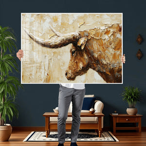 Rustic Longhorn Bull Wall Art Canvas Print – Vintage Western