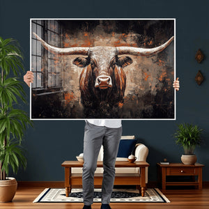 Abstract Longhorn Wall Art Canvas Print – Vintage Western
