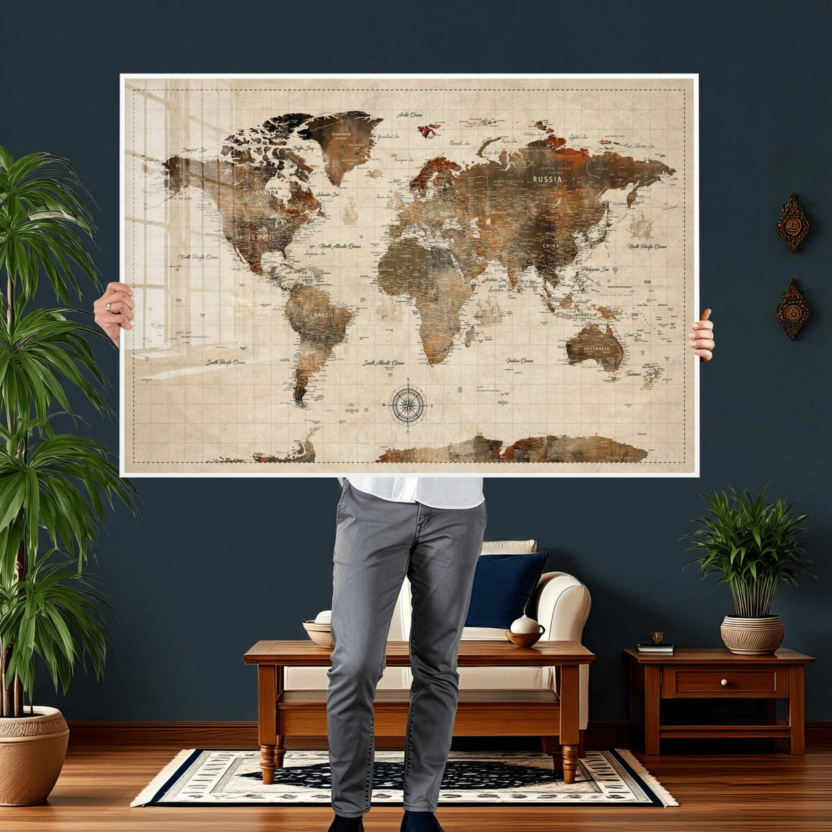 World Map Canvas Print – Framed Detailed Map of the World