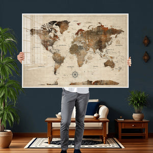 World Map Canvas Print – Framed Detailed Map of the World