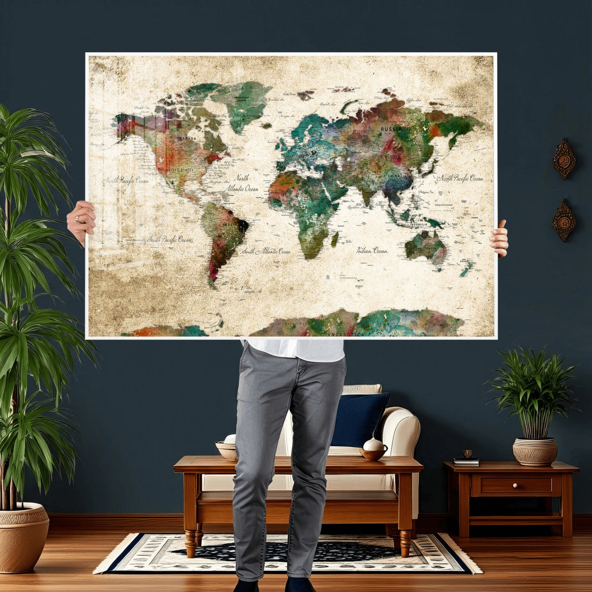 World Map Canvas Print – Framed Detailed Map of the World