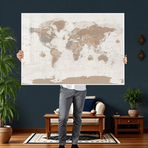 Framed Large World Map Canvas Print for Office Decor