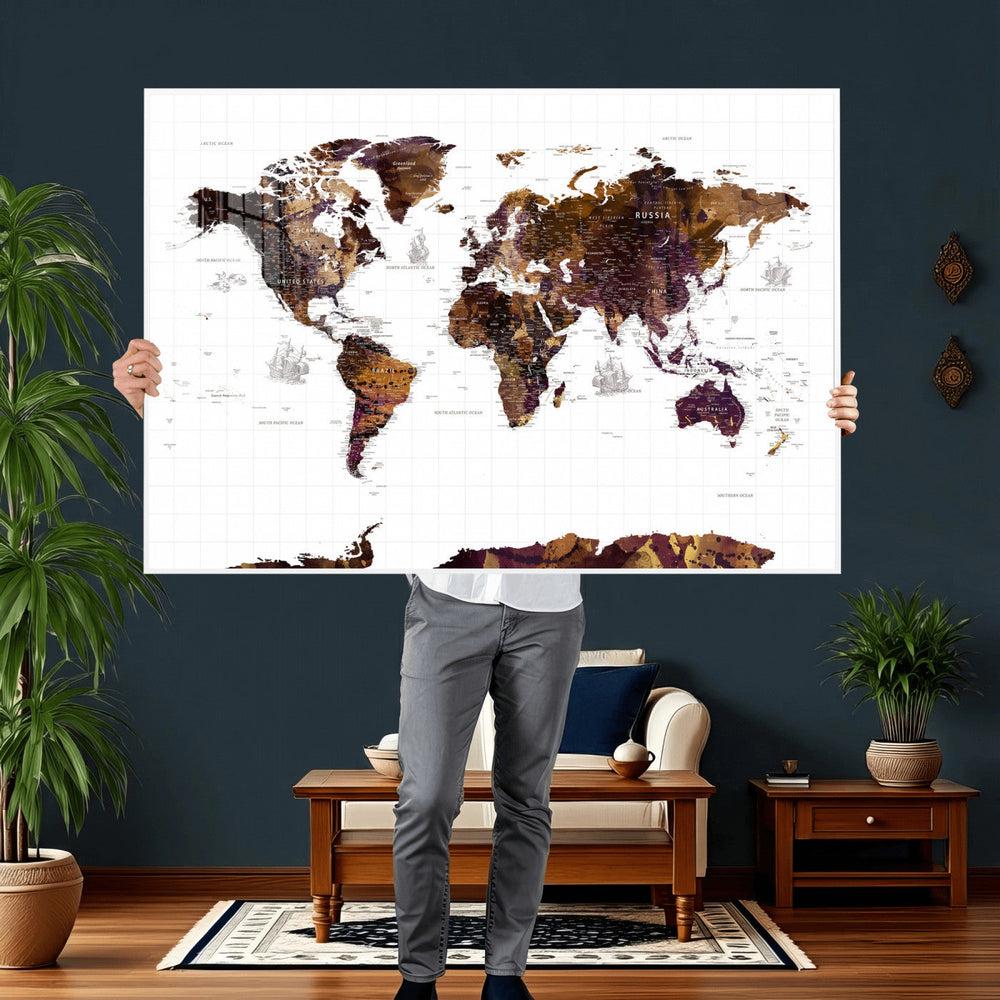 Rustic World Map Wall Art Canvas Print | Large World Map on