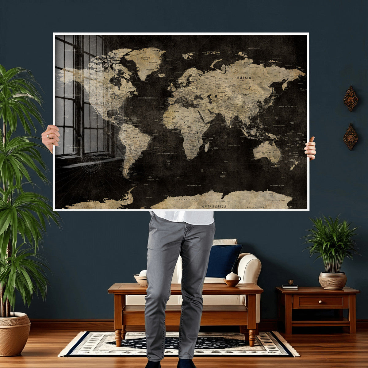 Push Pin World Map Canvas Wall Art Print, Interactive Travel