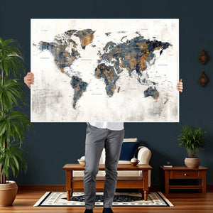 World Map Wall Art Canvas Print for Office Wall Decor