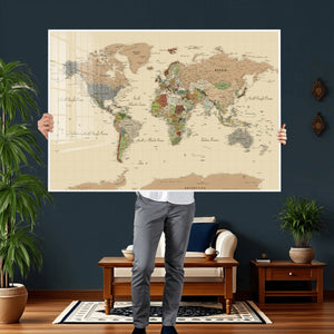 Extra Large World Map Canvas Print – Detailed Map of the