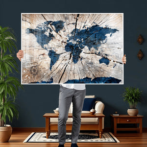 Rustic World Map Canvas Print – Framed Wall Art for Couples,